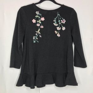 LC Lauren Conrad | Black Embroidered Floral Blouse